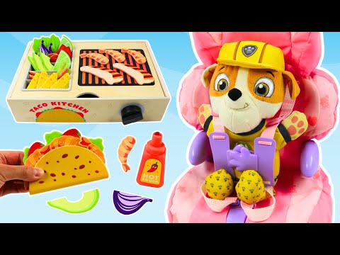 Paw Patrol Rubble Takes Road Trip to Toy Taco Restaurant!