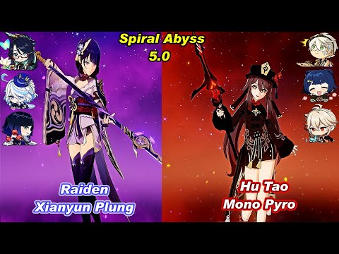 (5.0) C0 Raiden Xianyun Plung  & C0 Hu Tao Mono Pyro Spiral Abyss Floor 12 Full Star - F2P