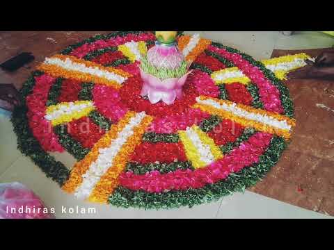 poo kolam rangoli design | latest pookkolam design | using real flower rangoli | @Indhiraskolam