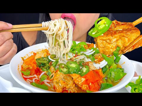 ASMR NOODLES, FRIED TOFU AND SHRIMP MEATBALLS  *CANH BUN* | MUKBANG | EATING SOUNDS | ASMR PHAN