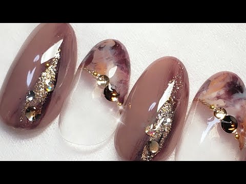 ブラウン系大理石ニュアンス♡ななめフレンチネイルアート(brown French nailart)