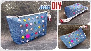 Sewing diy transform jeans scraps into purse bag/cosmetic bag tutorial ,DIY purse bag ,cosmetic bag