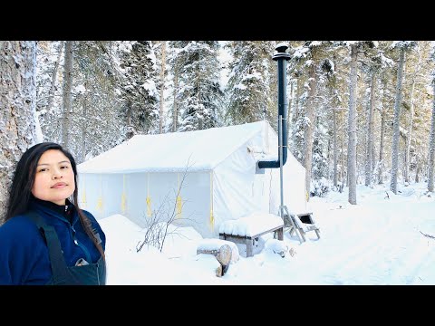 -28C WINTER CAMPING ALONE in a HOT TENT