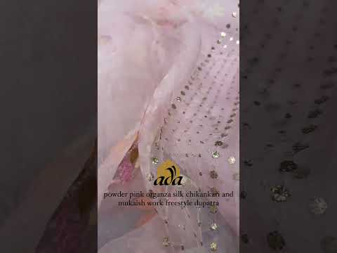 Ada Versatile Powder Pink Organza Silk Dupatta with Chikan Embroidery. Orange / Gold #adachikan