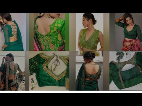 latest green colour blouse design ideas //boat neck blouse design //new model blouse design👌