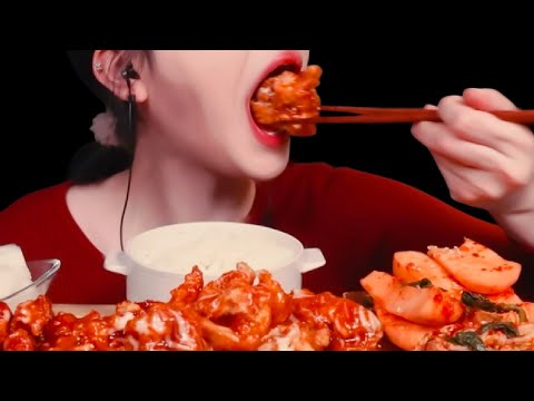 ASMR, Mukbang, Sweet Chicken, Kimchi Eating Vlog, 달콤한 닭, 김치 먹기 @EatwithBoki