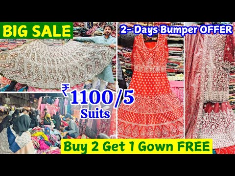 2 Days Mega Bumper Sale ₹ 1100/5 Suits Buy 2 Get 1 Gown FREE Bridalwear Gharara Lehenga Plazo Sarees