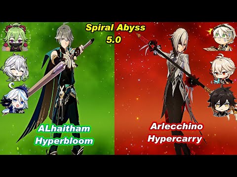 (5.0) C0 ALhaitham Hyperbloom & C0 Arlecchino Hypercarry Spiral Abyss Floor 12 Full Star_F2P