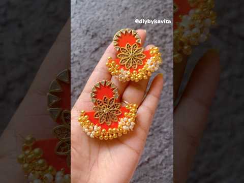 Fabric Handmade Earrings Making🌼🧡 #fabricearrings #handmadejewelry #diyearrings #shorts