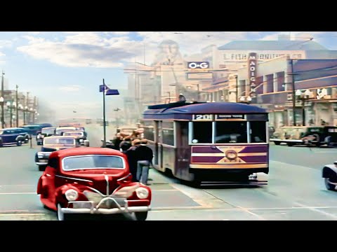 Chicago 1940s in color [60fps, Remastered] w/sound design added