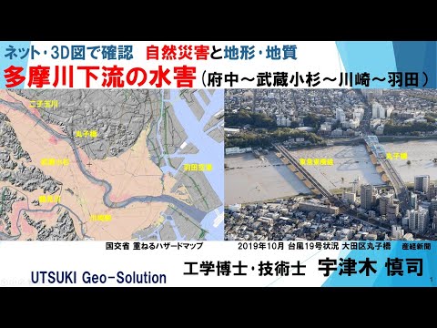 ネット･3D図で確認する自然災害と地形･地質④　多摩川下流の水害（府中～武蔵小杉～川崎～羽田）