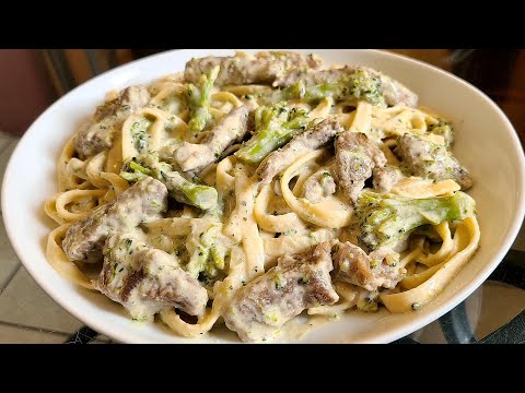 Beef Broccoli Fettuccine Alfredo Pasta Recipe video