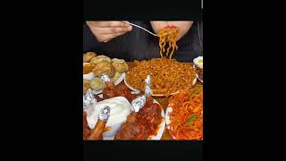 Maggie masala noodles, black bean, chicken lollipop and momos #mukbang #extremebigbites #bigbites