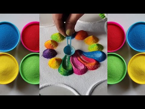 2 simple easy multi-coloured rangolis|| Navratri rangoli, Diwali Dhanteras Rangoli by Sangeeta