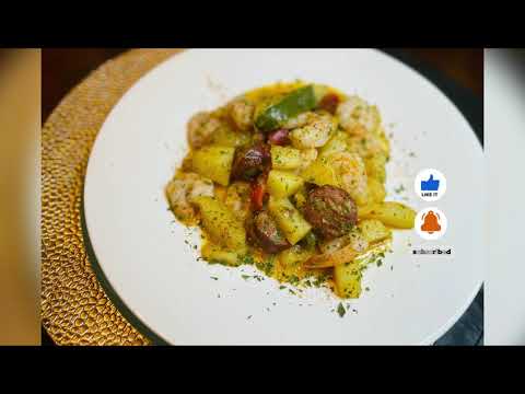 Beef sausage with shrimp and potatoes