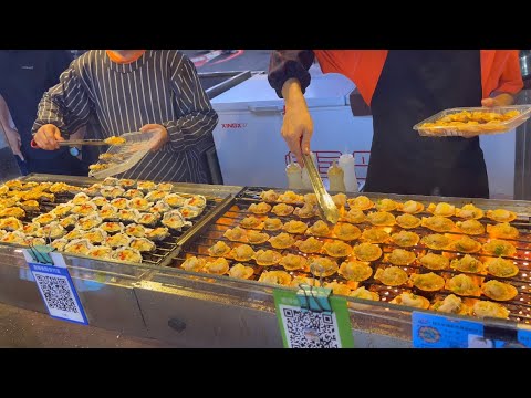 Chinese street food grilled scallops, 가리비 구이，烤扇贝