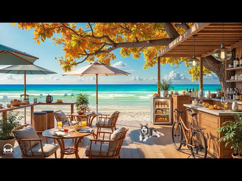 Sweet Jazz at Seaside Coffee Shop Ambience ☕ Smooth Bossa Nova Music & Crashing Waves for Chillout