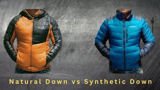 types of down jackets /natural down, thermarator synthetic  down & synthetic down