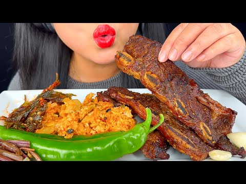 GRILLED KOREAN SHORT RIBS AND KIMCHI FRIED RICE | ASMR | MUKBANG | EATING SOUNDS