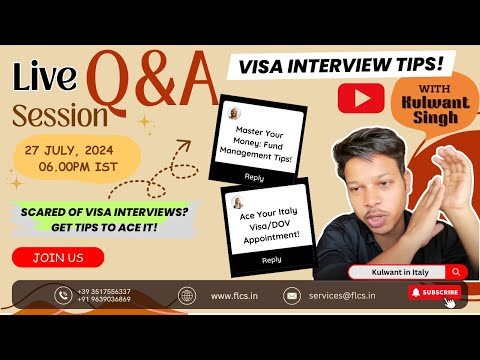 Italy Visa interview tips | funds for visa |  Visa/DOV appointment #italy   | Live Q&A Session - 9