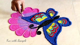 Butterfly Rangoli | ரங்கோலி கோலங்கள் |simple butterfly rangoli | तितली रंगोली डिजाइन | small rangoli