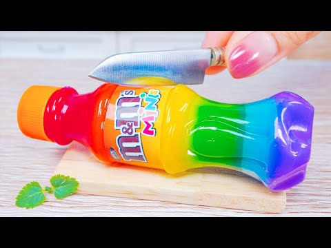 Satisfying Miniature M&M's Rainbow Bottle Jelly 🌈 Sweet Mini Rainbow Jelly Making From M&M's Candy