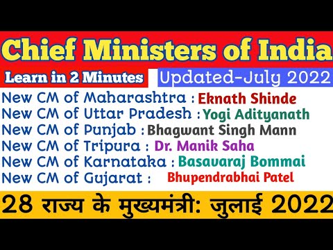 Chief minister of India of all states 2022 | CM of all states in India 2022