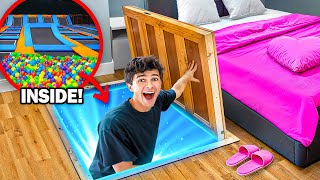 I Built a SECRET Trampoline Park in my Sister's Room!