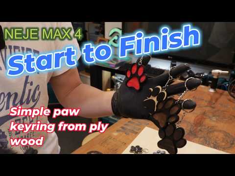 Laser Engraved Plywood Paw shaped keyring Start to Finish using NEJE MAX 4 E80 by Benson Chik