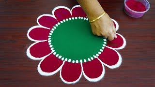 Beautiful simple freehand rangoli for thaipusam 2019 - colour kolam with out dots - best muggulu