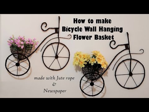 DIY How to make a Bicycle Wall Hanging Flower Basket l l Made with Jute rope and Newspaper