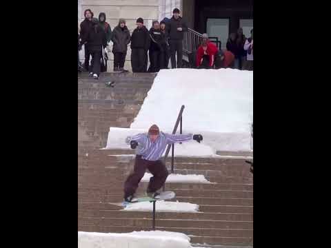 Switch Backside 270 Switch Front Flip at Red Bull’s Heavy Metal Snowboard Rail Jam in St. Paul, MN