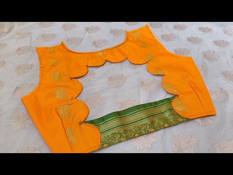 Paithani Blouse using Border | Paithani blouse back neck design cutting and stitching | Blouse