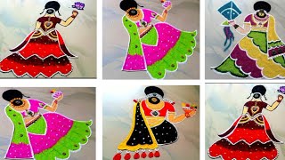 girl rangoli designs for Sankranthi|Sankranthi muggulu|haldi Kumkum rangoli|Makar Sankranti rangoli