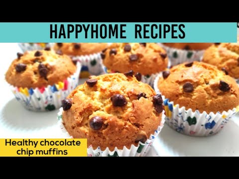 Moist fluffy Whole wheat chocolate chip muffins|healthy muffins