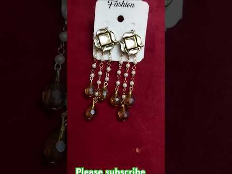 kundan stone#glass beeds&loriyal chain #handmade earrings making at home