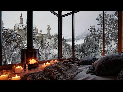 Cozy Snow Haven ❄️ Gentle Jazz Music and Fireplace Glow for Relaxation