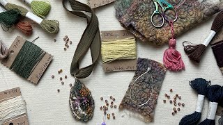 Textile Pendant, Fabric Jewelry, Textile Art Necklace, French Knot Embroidered Jewelry, Mixed Media