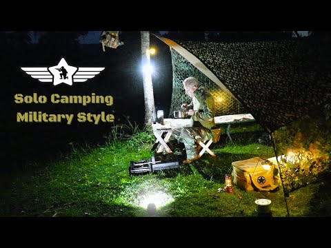 SOLO CAMPING MILITARY STYLE. Sleeping under the stars with a camo tarp [ASMR ARMY Military Gear]