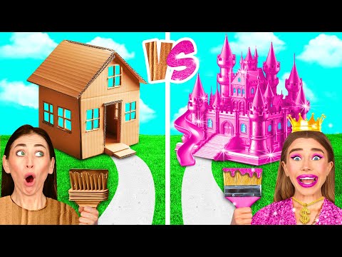 One Colored House Challenge | Rich vs Broke vs Giga Rich by BaRaDa Challenge