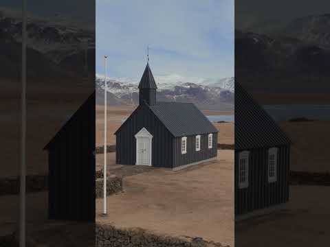 Black church Iceland drone #icelandadventure #iceland #drone #shorts #destination #church #travel