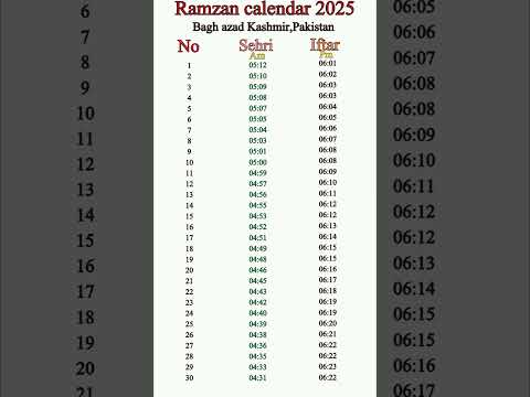 Ramzan calendar Bagh Azad Kashmir 2025 | Ramadan calendar Bagh Azad Kashmir 2025 #shorts #ramzan