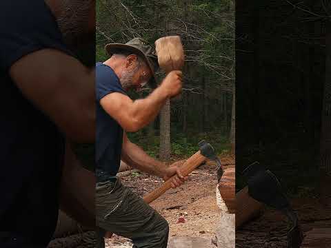 Scribing and Setting Log Posts on the Front Porch of My Cabin to Support the Roof Overhang #shorts