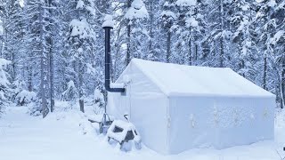 -30C WINTER CAMPING ALONE in a HOT TENT