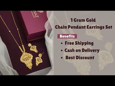 1 Gram Gold Chain Pendant Earrings Set with Rate - One Gram Gold Chain with Pendant Online Shopping