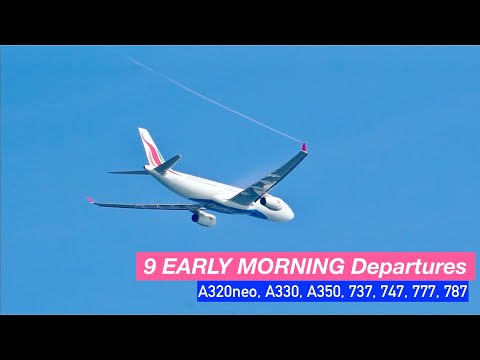 Plane Spotting Early Morning Departures: 9 Airplane Departures in 5 Minutes