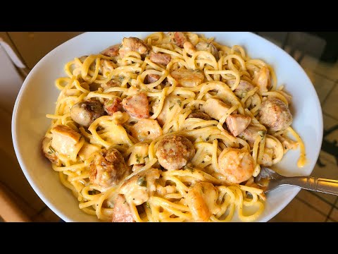 New Orleans Cajun Pasta | Chicken shrimp and sausage alfredo pasta