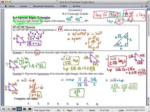 geometry: 8-4 concept guide: special right triangles