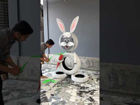 Rabbit Decorative Piece with Carrot from Car Tyres #short #reel #viral #youtubeshort #trending #diy