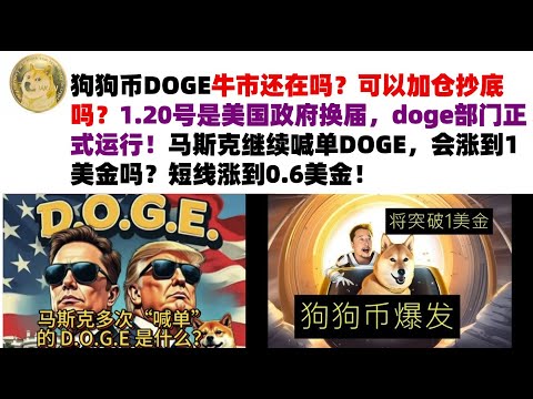 狗狗币DOGE牛市还在吗？可以加仓抄底吗？1.20号是美国政府换届，doge部门正式运行！马斯克继续喊单DOGE，会涨到1美金吗？短线涨到0.6美金#DOGE币#马斯克狗狗币#DOGE行情分析